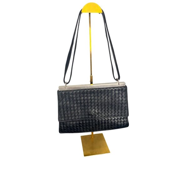 Bottega Veneta Intrecciato Navy Leather Two Way Bag - Picture 1 of 16